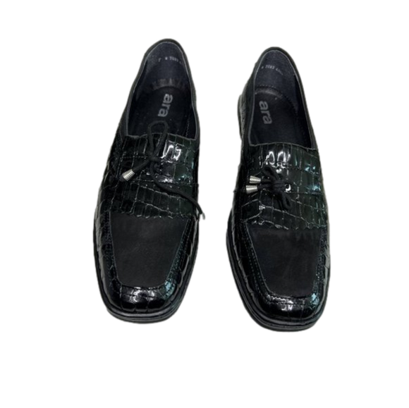 Ara Shoes - Ara Women Leather Slip on Shoes Square Toe Black Size 7UK/ 9.5 US